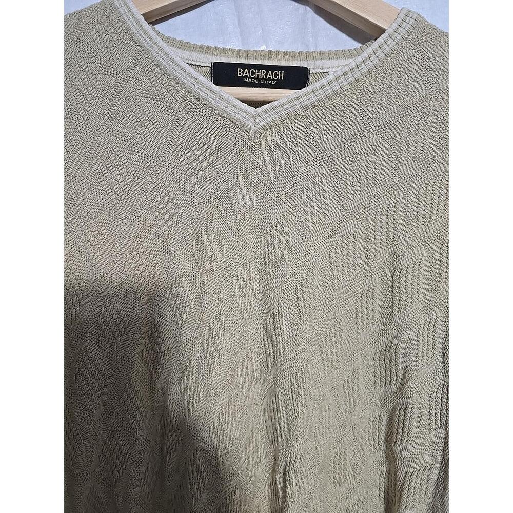 Bachrach Wool Sweater Men Large Beige Black Pullover Made in Italy VTG 90s